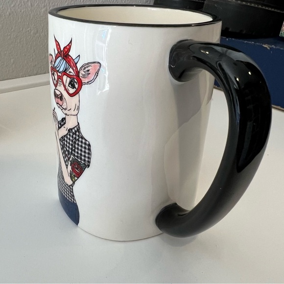 Hipster Animal Mugs Set of 3 Stoneware by Signature Housewares Cow Dog Llama EUC - Picture 10 of 10